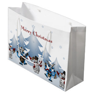 Grand Sac Cadeau Christmas Cute Snowman et Reindeer Band