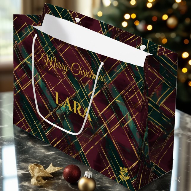 Grand Sac Cadeau Christmas Gift Bag Modern Plaid Tartan Pattern (Créateur téléchargé)