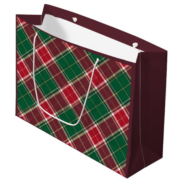 Grand Sac Cadeau Christmas Green et Burgundy Plaid (Devant Angle)