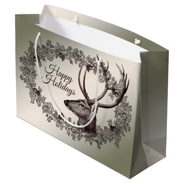 Grand Sac Cadeau Christmas Party Floral Reindeer Golden Winter (Dos Angle)