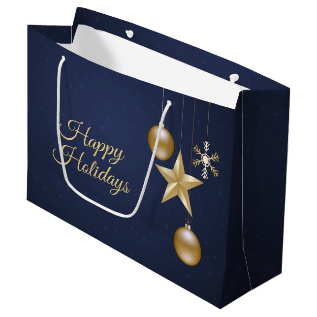 Grand Sac Cadeau Christmas Party Golden Ornament Navy Blue Elegant (Devant Angle)