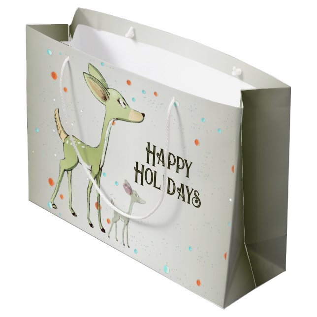 Grand Sac Cadeau Christmas Party Green Deers Holidays Cute (Dos Angle)