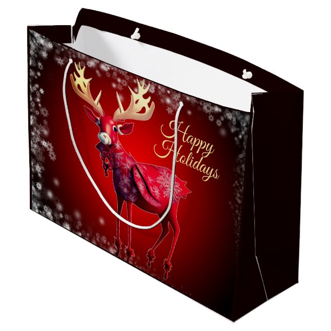 Grand Sac Cadeau Christmas Party Red Reindeer Winter Holidays (Dos Angle)