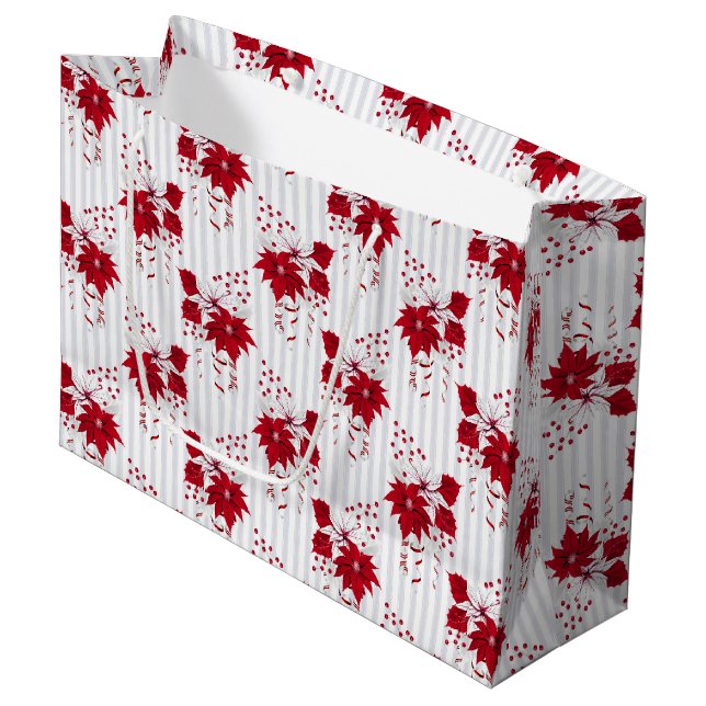 Grand Sac Cadeau Christmas Peppermint | Candy Cane Poinsettia Holly (Devant Angle)