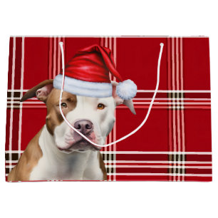Grand Sac Cadeau Christmas Plaid Staffordshire Terrier Amoureux des