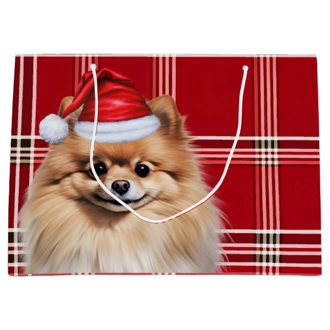 Grand Sac Cadeau Christmas Red Plaid Pomeranian Dog Lover (Devant)