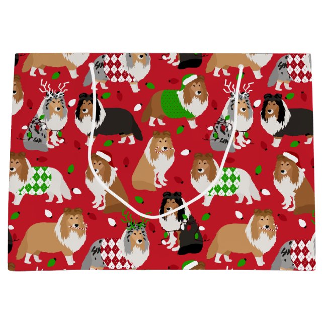 Grand Sac Cadeau Christmas Shelter Shetland Sheepdog (Devant)