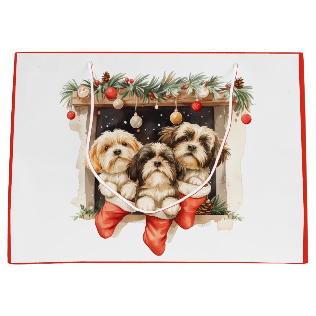 Grand Sac Cadeau Christmas Shih Tzu Dogs (Devant)