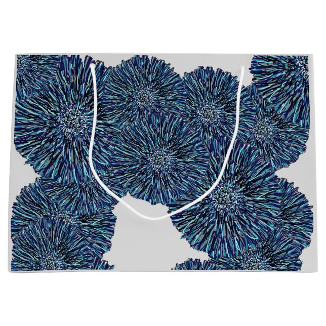 Grand Sac Cadeau Chrysanthème bleu (Devant)