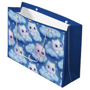 Grand Sac Cadeau "Chubby Kawaii Chats et nuages 3D Motif sans coutu