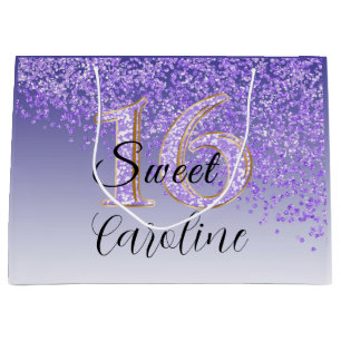 Grand Sac Cadeau Chute de Parties scintillant pourpre Douce 16 Anni