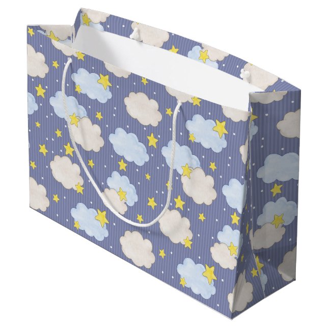Grand Sac Cadeau Ciel Bleu Étoilé Et Nuages (Dos Angle)