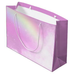 Grand Sac Cadeau Ciel rose pastel avec arc-en-ciel jaune