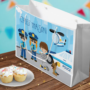 Grand Sac Cadeau Cignon petit homme de police avec prénom