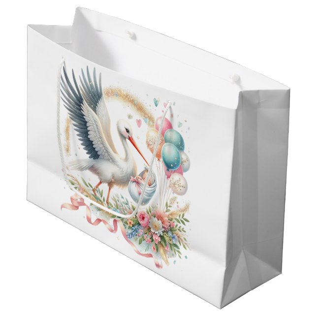 Grand Sac Cadeau Cigogne Fille  (Devant Angle)