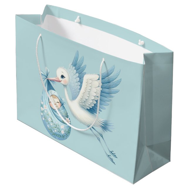 Grand Sac Cadeau Cigogne Garçon Bébé (Dos Angle)