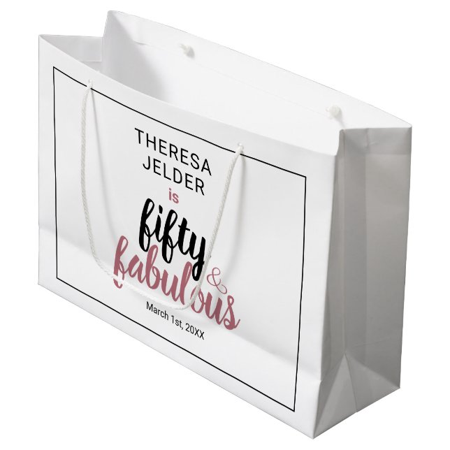 Grand Sac Cadeau Cinquante et fabuleux Anniversaire rose chic (Devant Angle)