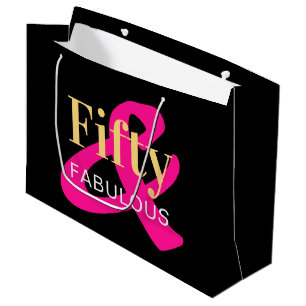 Grand Sac Cadeau Cinquante et fabuleux Noir Or rose Anniversaire