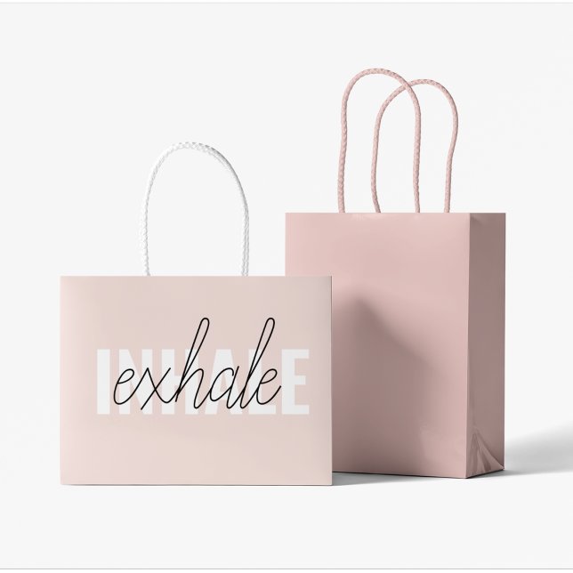 Grand Sac Cadeau Citation moderne Pastel Pink Inhale Exhale (Créateur téléchargé)
