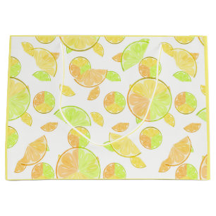 Grand Sac Cadeau citron vert orange tranches fruits agrumes nature