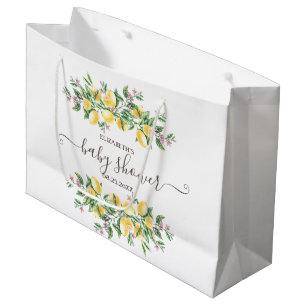 Grand Sac Cadeau Citrons à l'aquarelle Fleurs botaniques Baby Showe