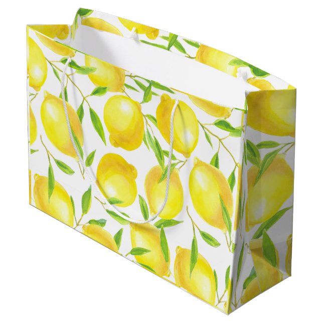 Grand Sac Cadeau Citrons et motif feuille (Dos Angle)