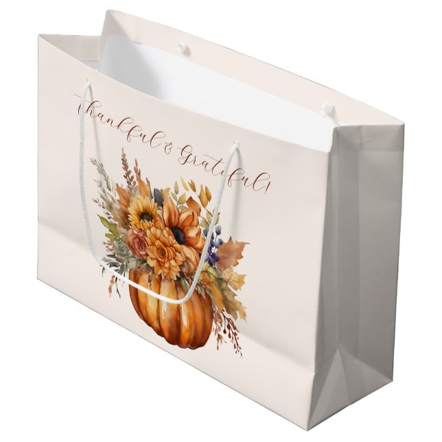 Grand Sac Cadeau Citrouille avec Fleurs- Gentil et Gratuit- (Devant Angle)