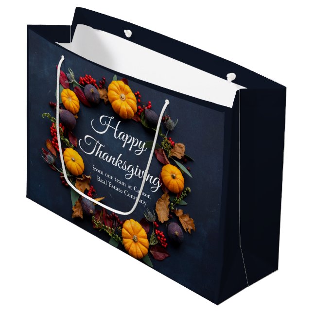 Grand Sac Cadeau Citrouille d'entreprise bon thanksgiving Wreath pe (Devant Angle)
