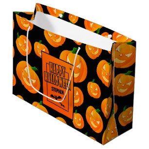 Grand Sac Cadeau Citrouille et batte mignons personnalisés