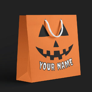 Grand Sac Cadeau Citrouille Halloween Orange Personnalisée Votre No