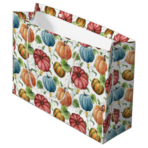 Grand Sac Cadeau Citrouille orange et bleu motif