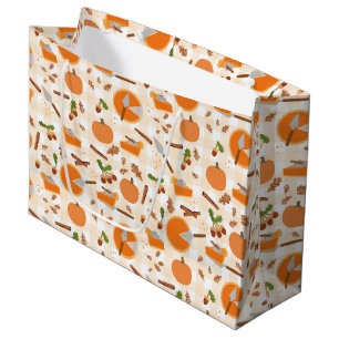 Grand Sac Cadeau Citrouille Pie Automne Motif d'automne