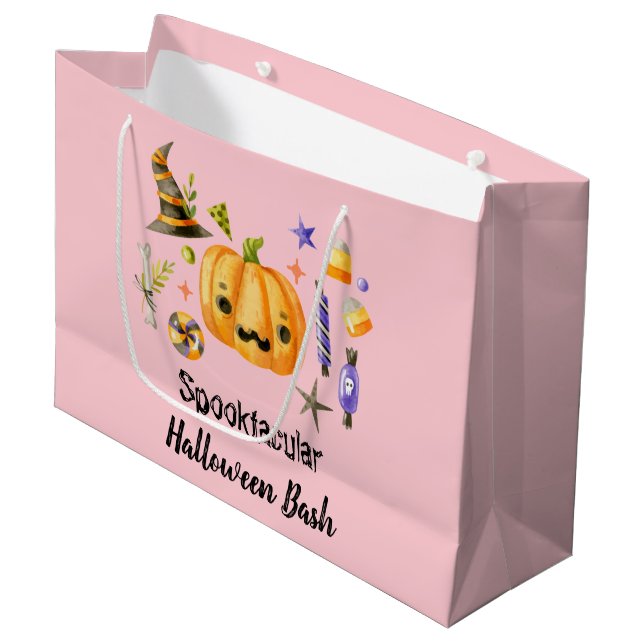 Grand Sac Cadeau Citrouille Spooktacular Halloween Bash Party rose (Devant Angle)