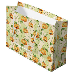 GRAND SAC CADEAU CITROUILLES D'ACTION DE GRÂCE ORANGES AVEC FEUILLE
