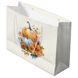 Grand Sac Cadeau Citrouilles d'automne avec Fleurs et Foliage