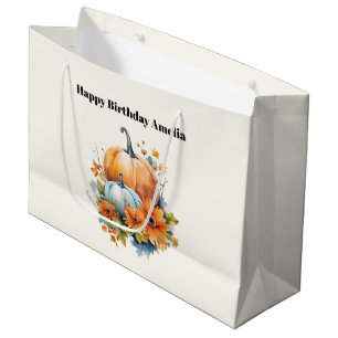 Grand Sac Cadeau Citrouilles d'automne avec Fleurs et Foliage Anniv