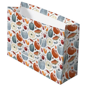 Grand Sac Cadeau Citrouilles d'automne et feuilles d'automne Motif