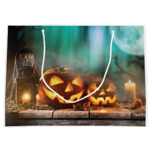 Grand Sac Cadeau Citrouilles d'Halloween et chauves-souris