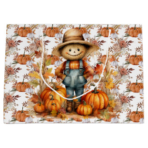 Grand Sac Cadeau Citrouilles et fleurs d'automne
