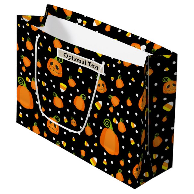 Grand Sac Cadeau Citrouilles Fantaisistes Halloween Kraft Rustique (Devant Angle)