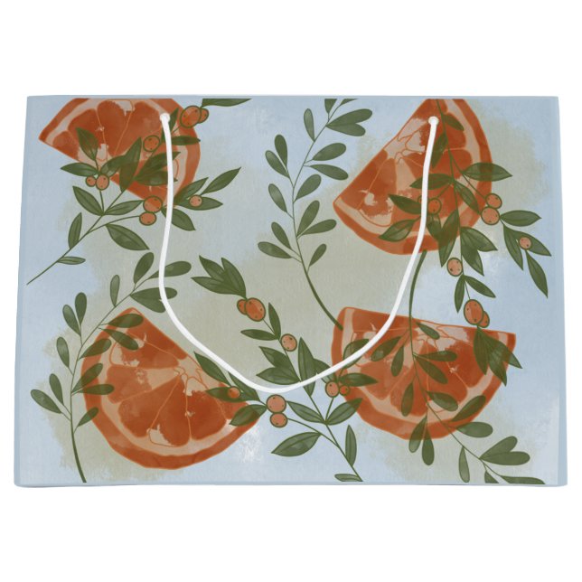 Grand Sac Cadeau Citrus orange et verdure (Devant)