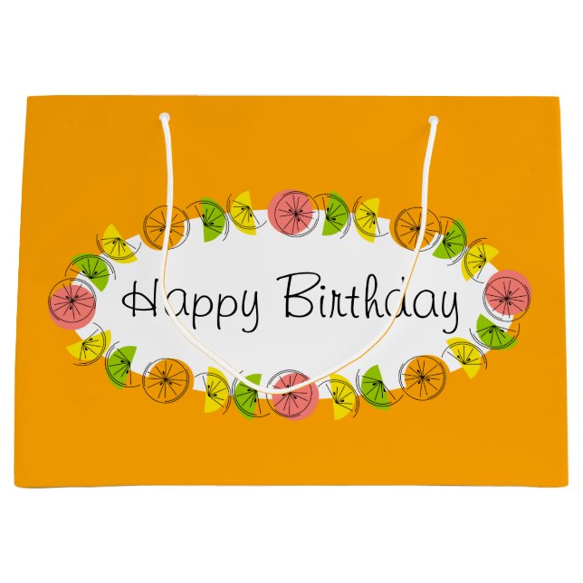Grand Sac Cadeau Citrus Oval Orange Joyeux Anniversaire grand (Devant)