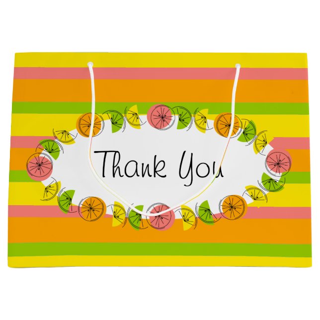 Grand Sac Cadeau Citrus Oval Stripe Classic Merci grand (Devant)