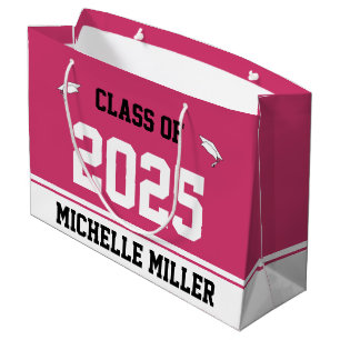 Grand Sac Cadeau Classe de 2025 Grad's Name Magenta White Graduatio
