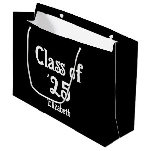 Grand Sac Cadeau Classe de '23 Noir et Blanc Retro Police Grad Nom