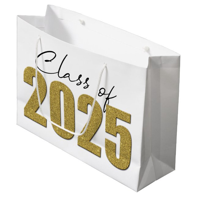 Grand Sac Cadeau Classe de Parties scintillant d'or de 2025 (Devant Angle)