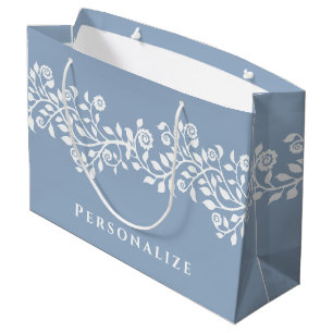 Grand Sac Cadeau Classé Vintage Floral Arabesque Boho Dusty Blue