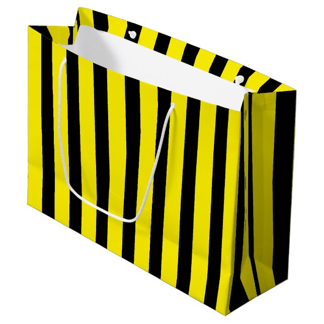 Grand Sac Cadeau Classic Bright Jaune et Noir rayé (Devant Angle)