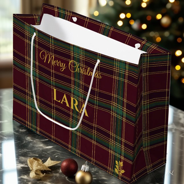 Grand Sac Cadeau Classic Burgundy and Green Tartan Plaid Christmas  (Créateur téléchargé)