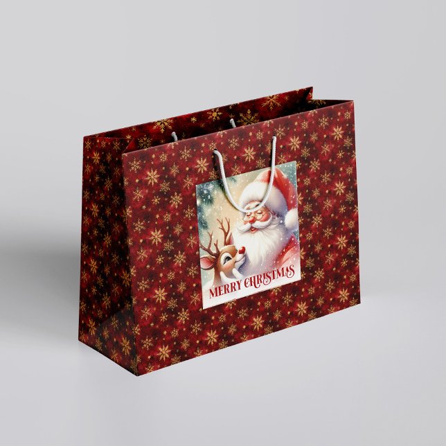 Grand Sac Cadeau Classic Christmas Santa Claus Rudolph Gift Bag (Classic Christmas Santa Claus Rudolph Gift Bag)